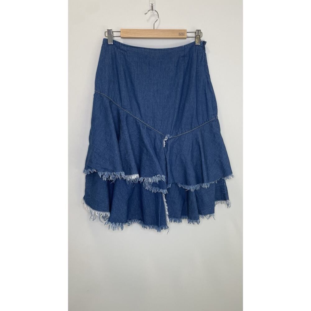 BP Y2K Skirt Ruffle Fringe Hem Western Denim Above Knee Cowgirl Boho Blue Size S